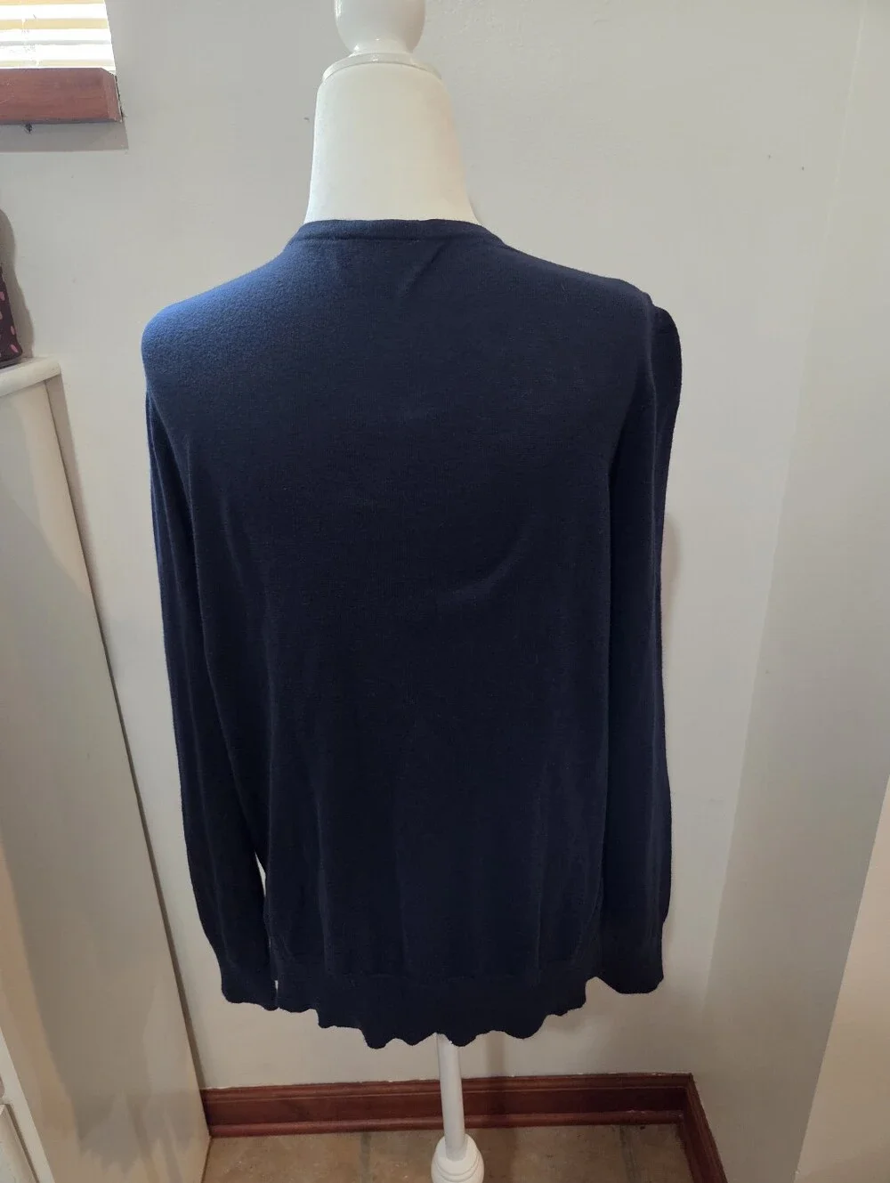 Loft Navy Blue Floral Daisy Button Down Women's Feminine Cotton Cardigan Medium - Picture 3 of 10